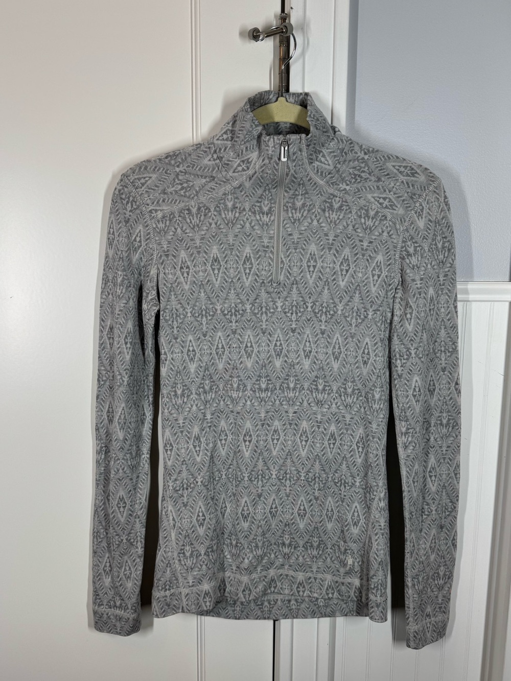 Smartwool Women's Merino 250 Base Layer Pattern 1/4 Zip Pullover Gray Moonbeam